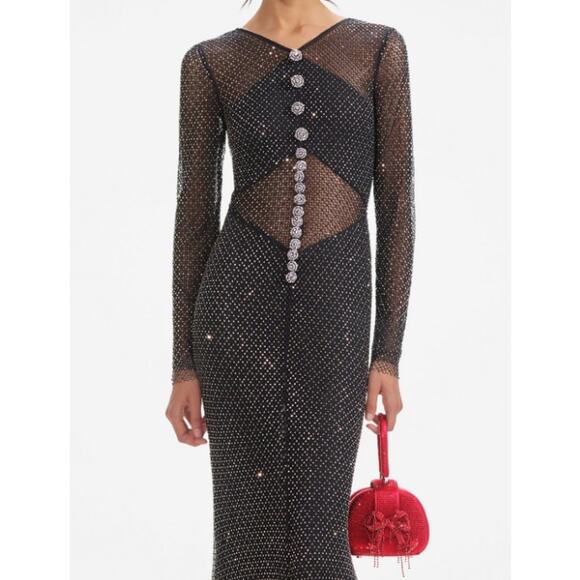 Self-Portrait Rhinestone Fishnet Crossover Maxi Dress 6 - Picture 2 of 7